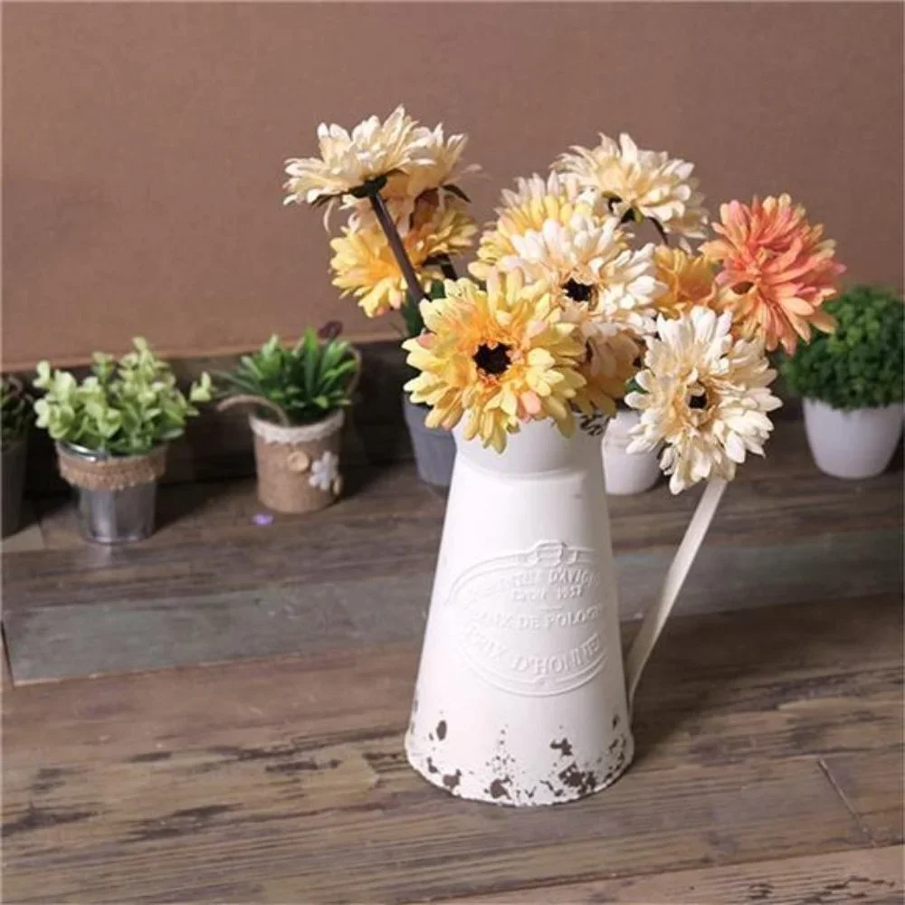 Shabby Chic Large Metal Jug Flower Pitcher Vase